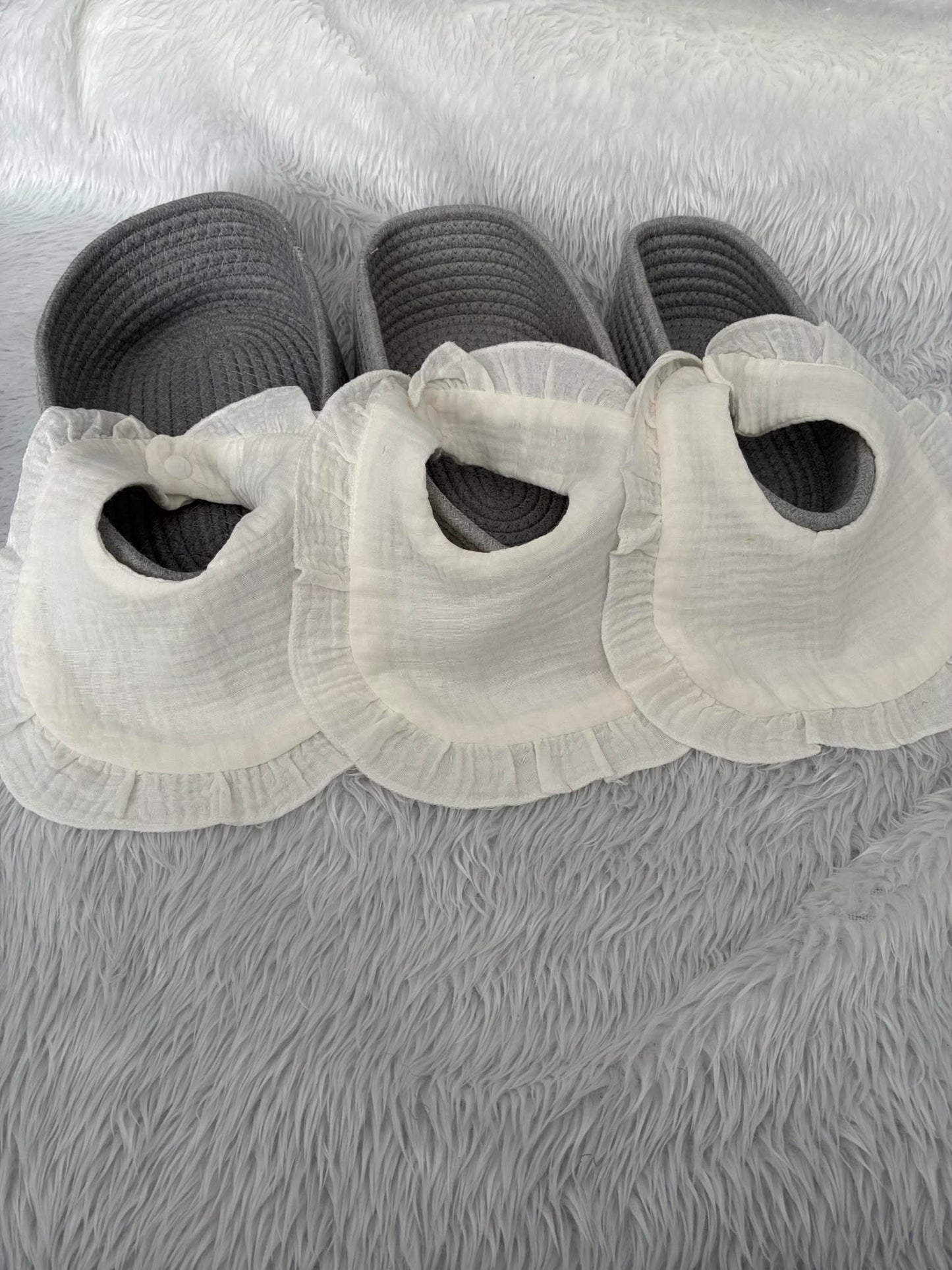 3 Pack of White Frill Bibs - Muslin