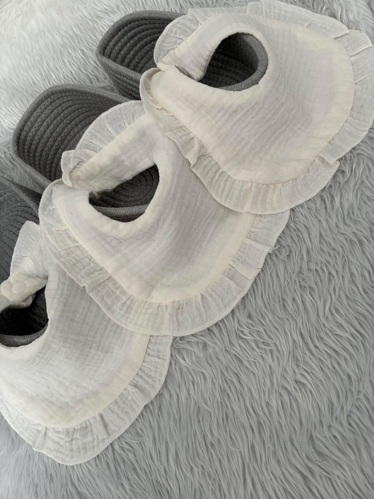 3 Pack of White Frill Bibs - Muslin