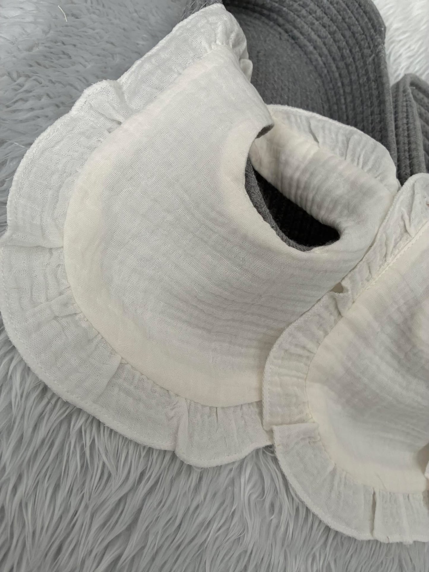 3 Pack of White Frill Bibs - Muslin