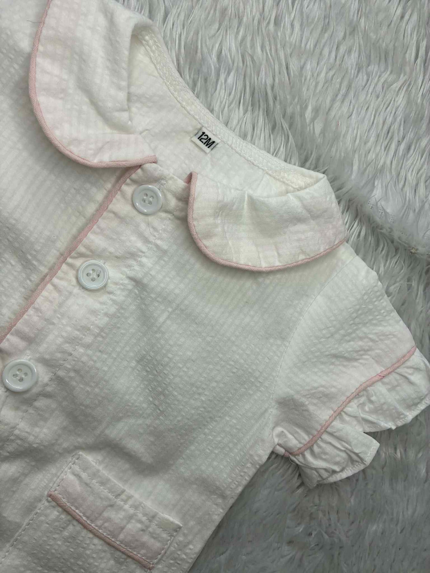 Girls White with Pink Piping Seersucker Pyjama Sets - In stock - RTS