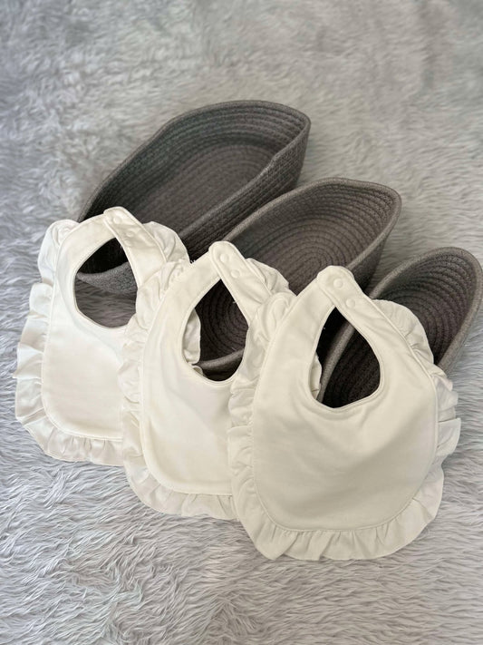 3 Pack of White Frill Bibs