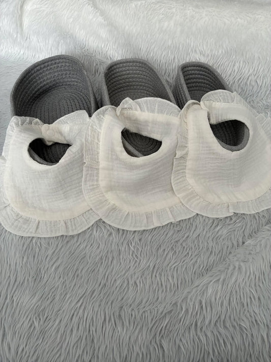 3 Pack of White Frill Bibs - Muslin