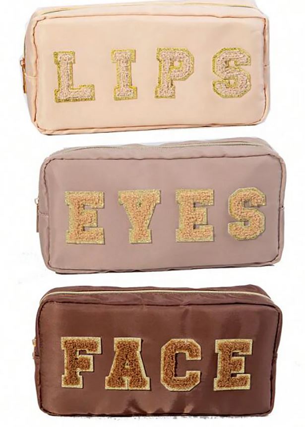 Set of 3  Cosmetic Bags,Face, Eyes, Lips