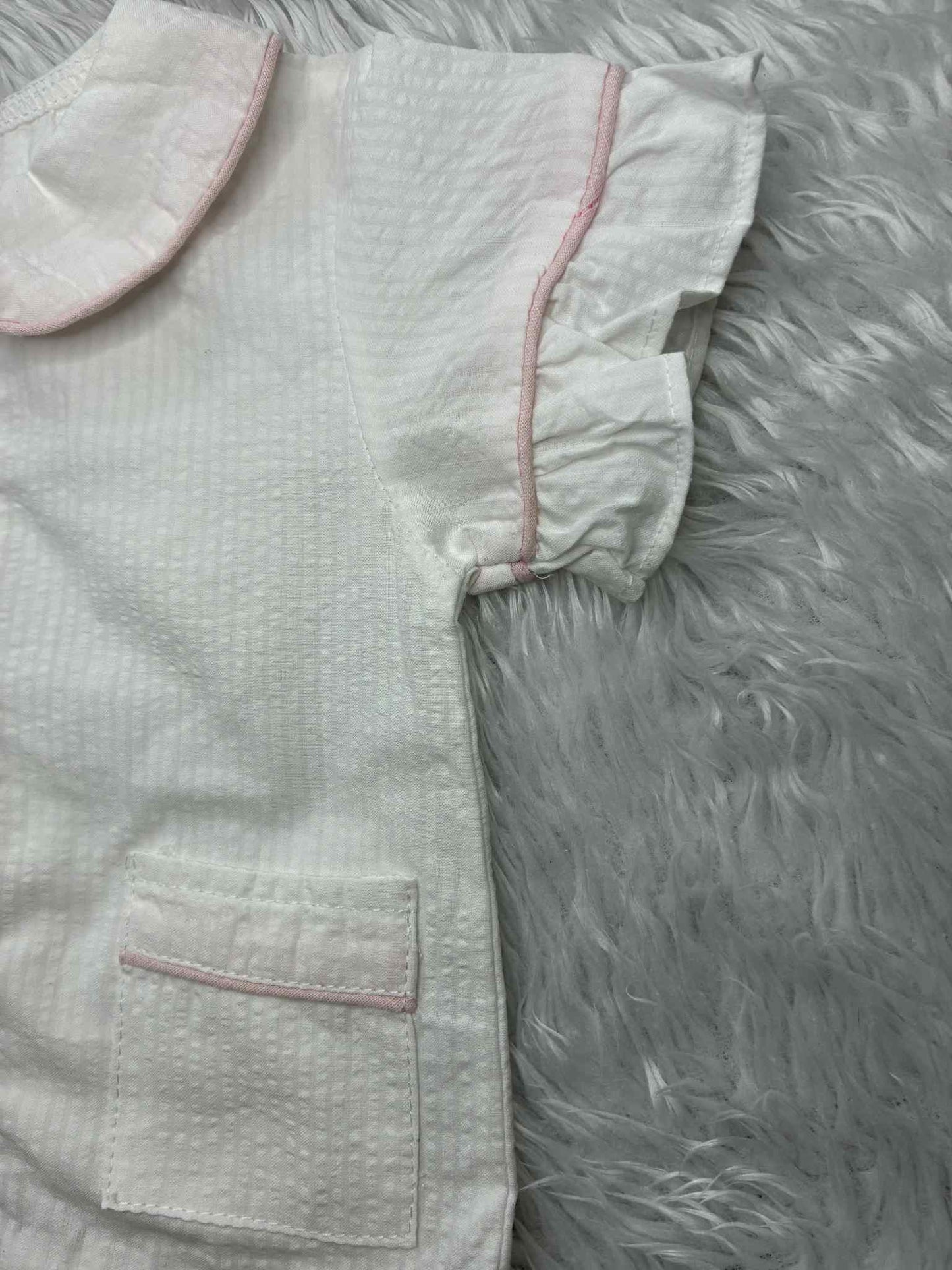 Girls White with Pink Piping Seersucker Pyjama Sets - In stock - RTS